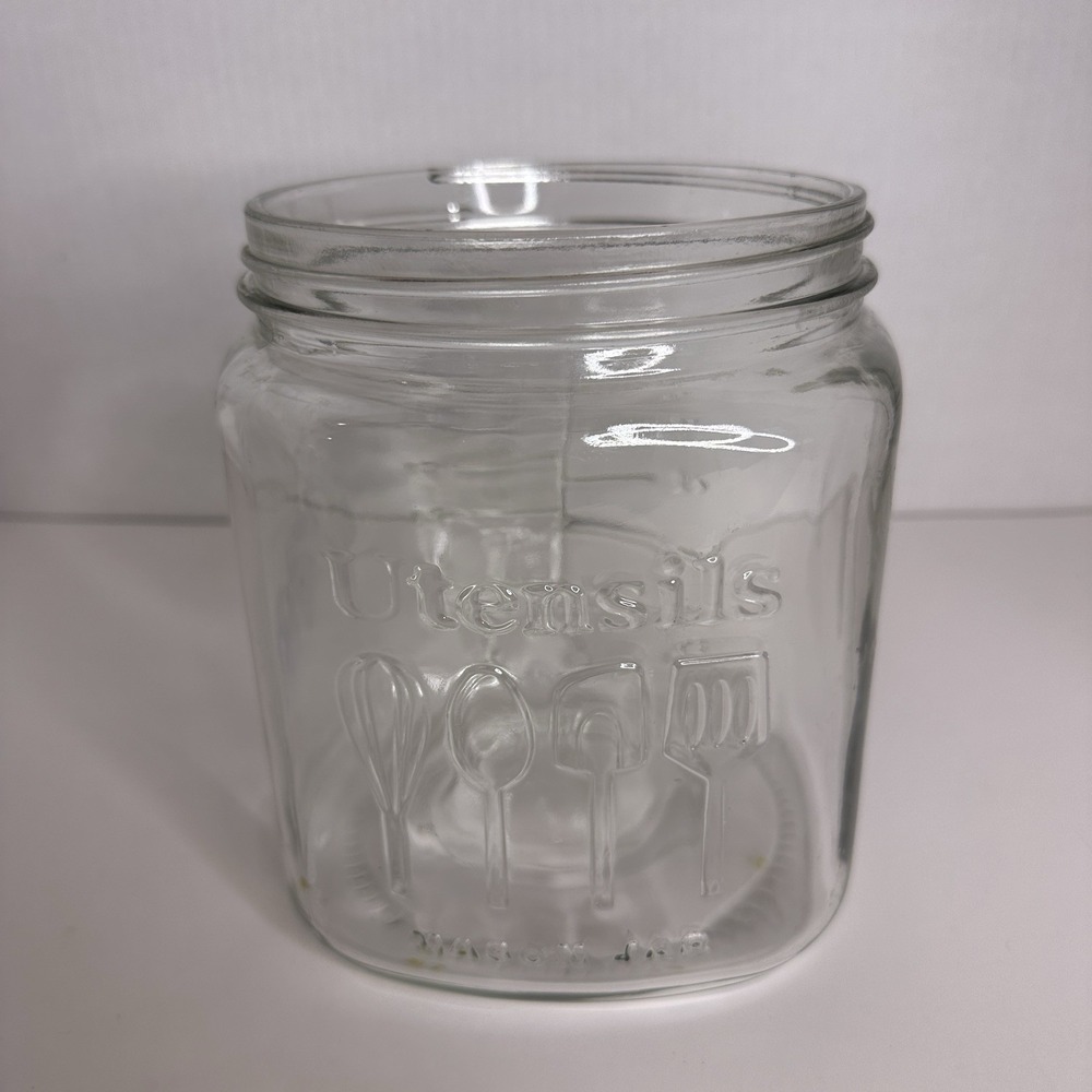 Square Edge Vintage Mason Jar‎ Etched Utensils 68 Ounces